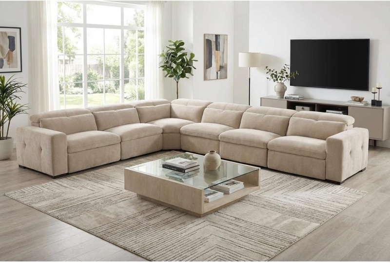 Sectional Sofa with Reclining Seats Center Console Cup Holders