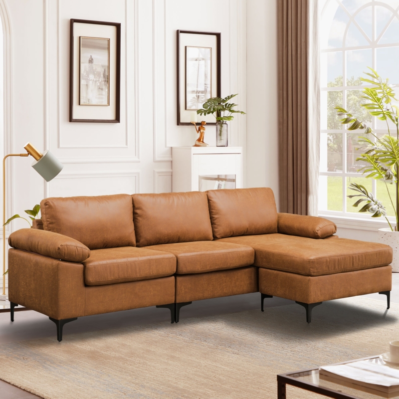 Sectional Sofa with Reversible Chaise, Tapered Legs, Mid-Century