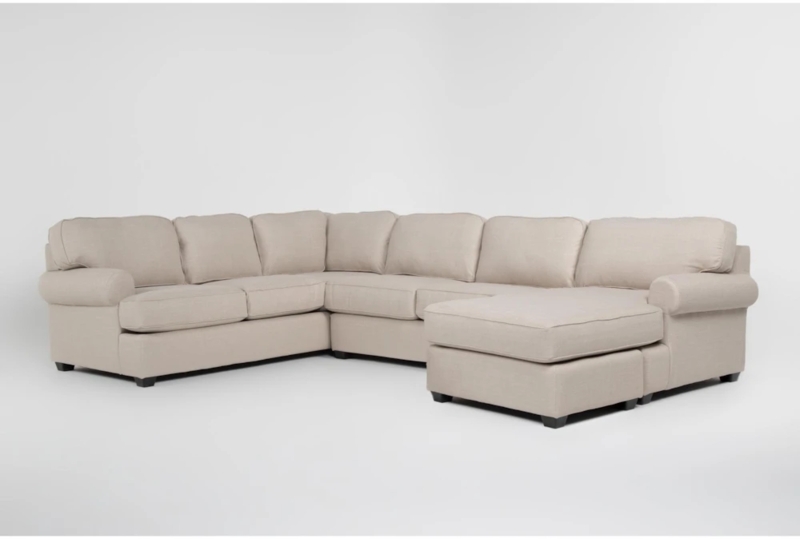 Sectional Sofa with Right Arm Chaise, Beige Fabric
