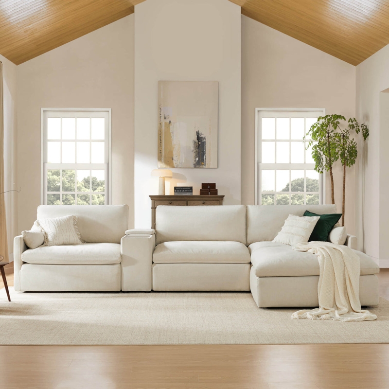 Sectional Sofa with Right Facing Chaise, Bright Airy Living Room Design.