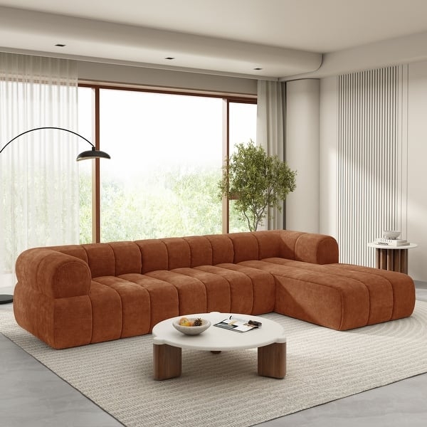 Sectional Sofa with Rounded Modular Look, Cream Low Profile Styling