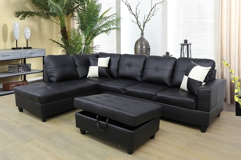 Sectional Sofa with Storage Ottoman and Tufted Back Cushions