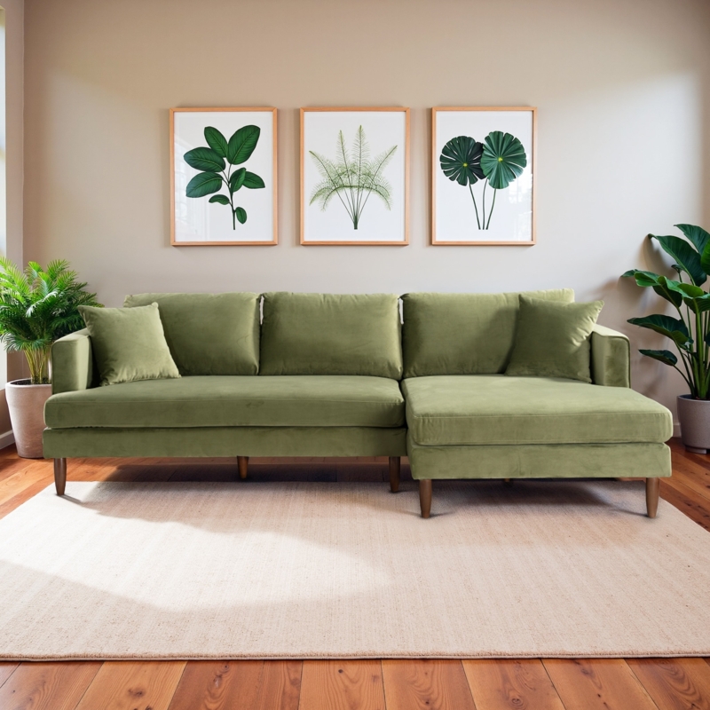 Sectional Sofa with Tapered Legs in Charcoal Grey Velvet Texture