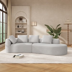 Sectional Sofa with Textured Cream Fabric, Curved Chaise Lounge Design