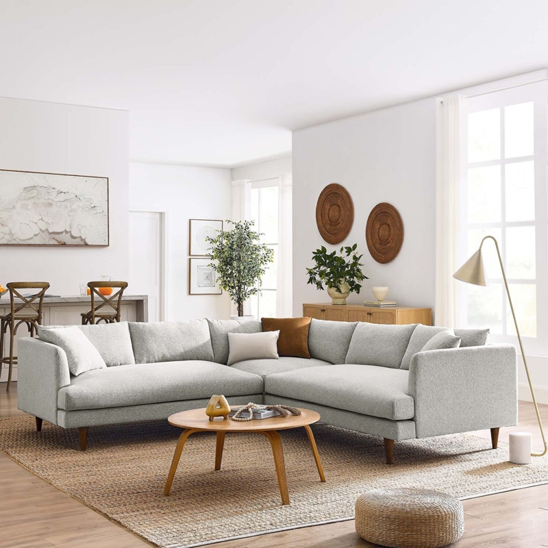 Sectional Sofa with Vertical Channel Tufting and Tapered Wood Legs