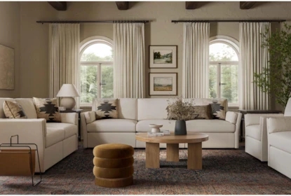 Sectional Sofa with Vertical Channel Tufting, Curved Silhouette, Cream