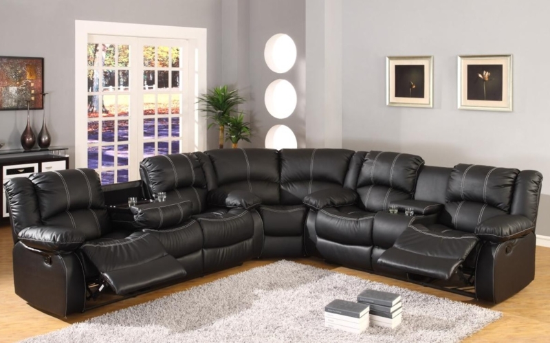 Sectional Sofa with White Contrast Stitching and Storage Console