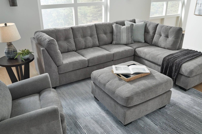 Sectional Sofa Woven Fabric with Oversized Rectangular Ottoman