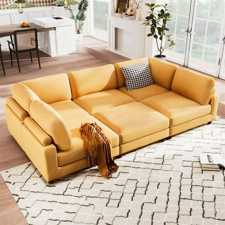Sectional Sofa Yellow Oversized U-Shaped Modular Block Construction