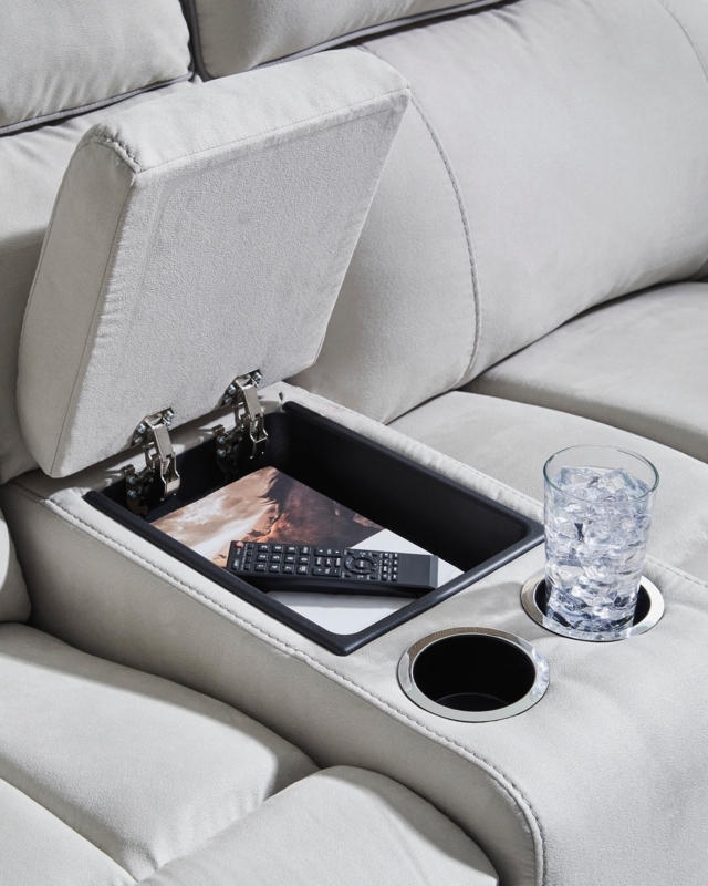 Sectional Storage Console Woven Fabric Lift-Top Cup Holders