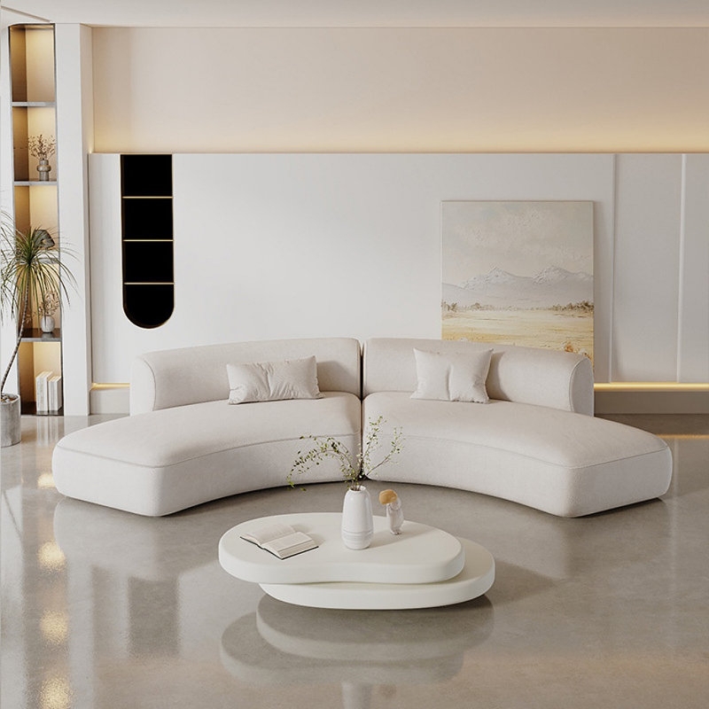Segmented Silhouette Sectional Sofa: Cream Low Profile Channel Tufted