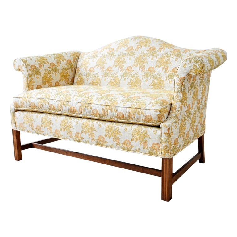 Settee Camelback Mahogany Cabriole Legs Beige Georgian Style