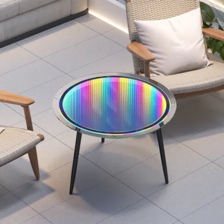 Side Table Modern LED C-Shaped Integrated Rainbow Lights Glossy Black