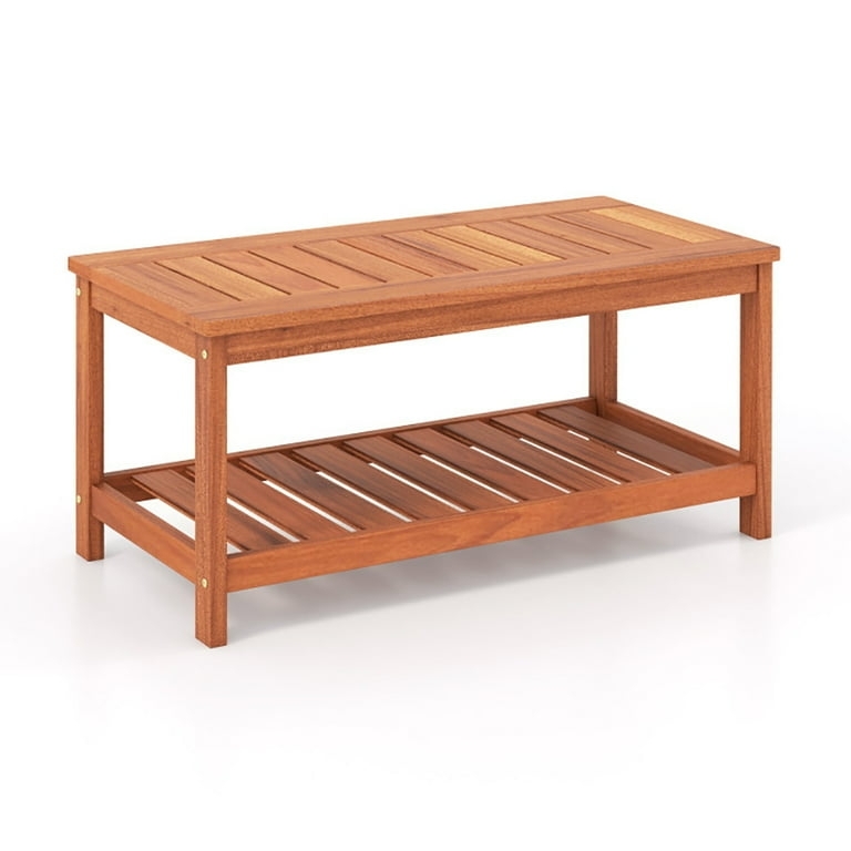 Side Table Outdoor Grey Slatted Design Two Tier Storage