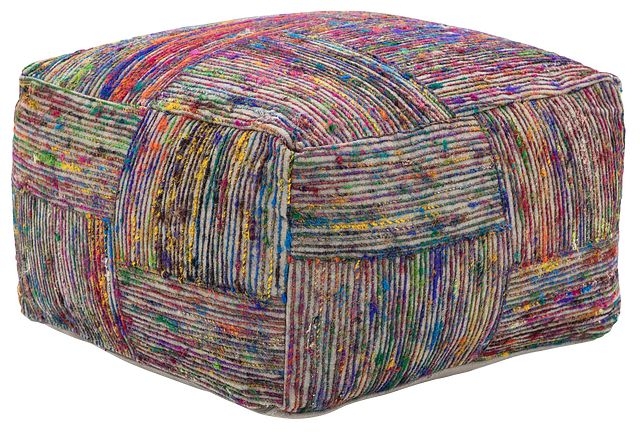 Silk Patchwork Accent Pouf Colorful Square Ottoman Seating