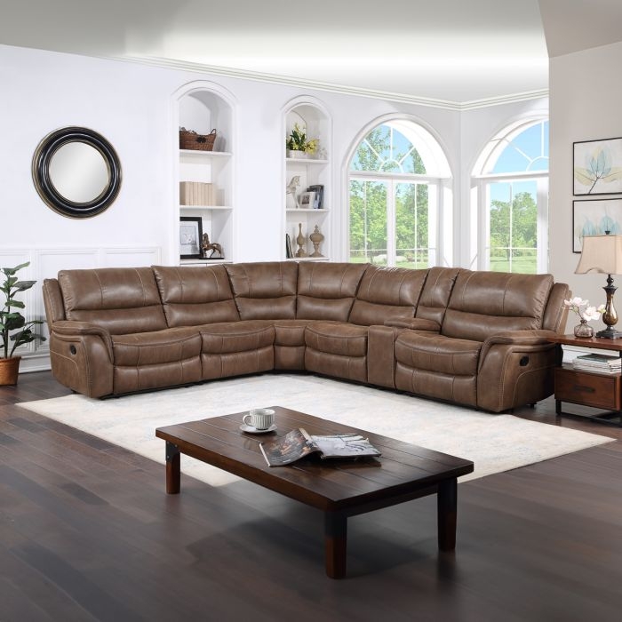 Six-Piece Sectional Sofa Dark Brown Leather-Like Manual Recline