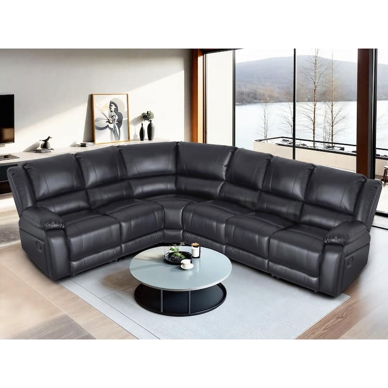 Six-Seat Sectional Sofa Dark Brown Leather-Like Traditional Style