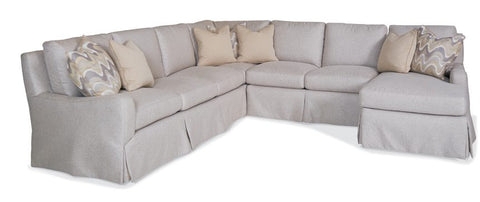 Skirted Sectional Sofa, Rolled Arms, Traditional Style