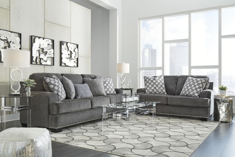 Slate Gray Living Room Set Flared Rolled Arms Transitional