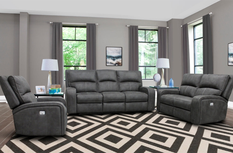Slate Gray Power Reclining Sofa Set with Center Console