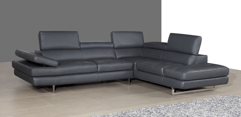 Slate Gray Sectional Sofa with Low-Profile Silhouette and Wide Flat Arms.