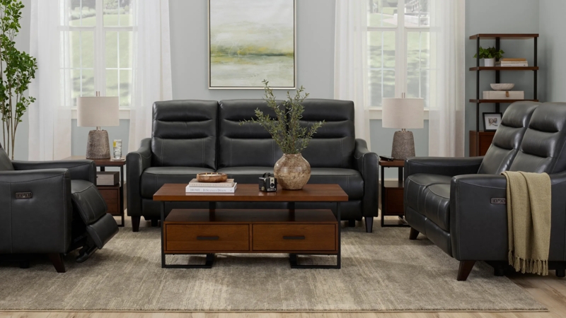 Slate Grey Living Room Set Track Arms 3-Piece Layout
