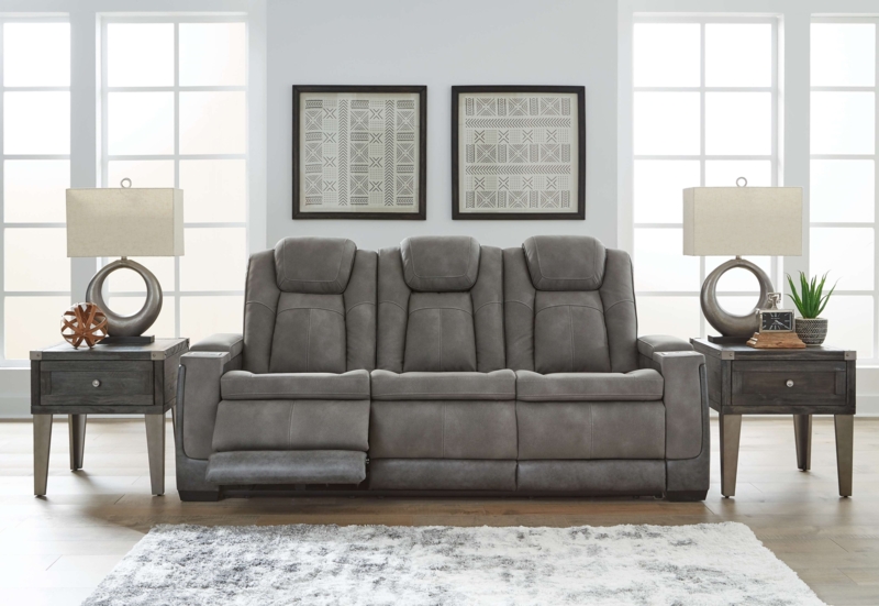 Slate Grey Textured Fabric Power Reclining Sofa Set