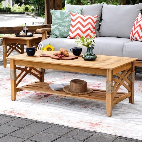 Slatted Wood Coffee Table, Rectangular, Tapered Legs, Coastal Style.