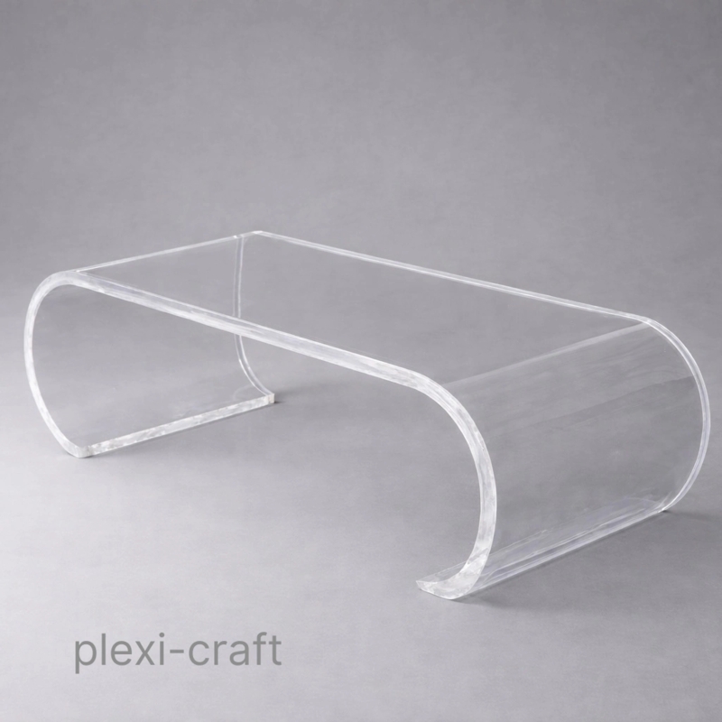 Sleek Clear Acrylic Waterfall Coffee Table Curved Design