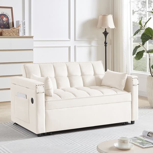 Sleeper Loveseat Light Gray Built-In Laptop Table USB Charging Ports