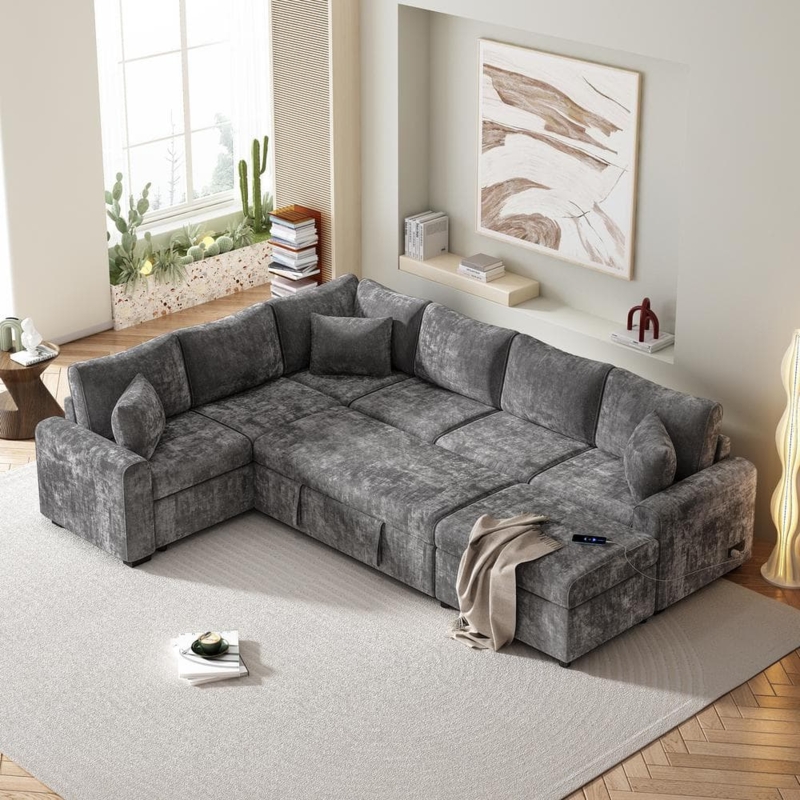 Sleeper Sectional with Storage Ottoman and Tufted Back