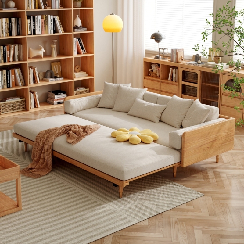 Sleeper Sofa Armless Silhouette Exposed Wood Base Gray
