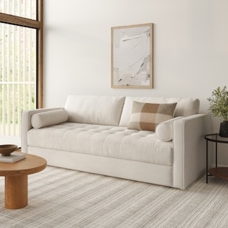 Sleeper Sofa Cream Button-Tufted Seat and Back Tapered Legs