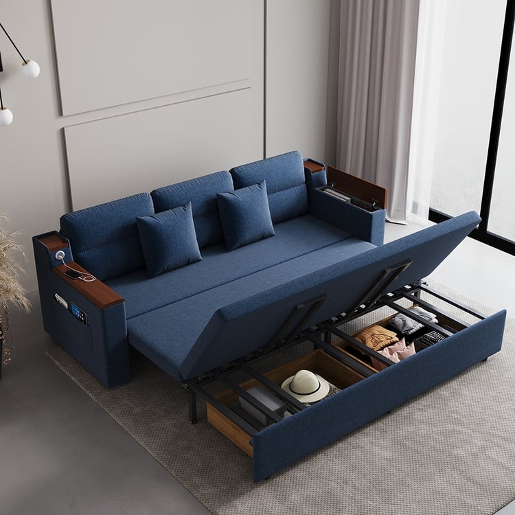 Sleeper Sofa in Linen Fabric with Side Storage Pockets