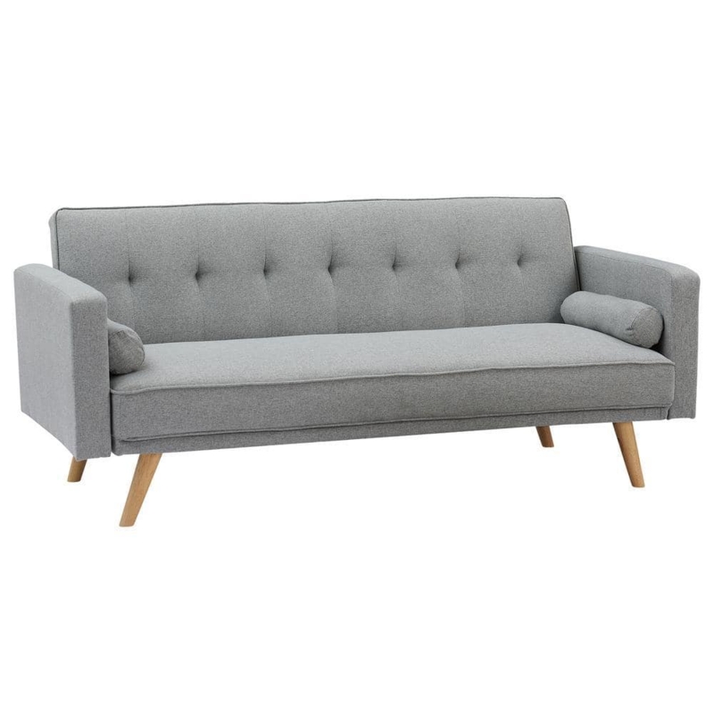 Sleeper Sofa Light Gray Button Tufted Back Tapered Wood Legs
