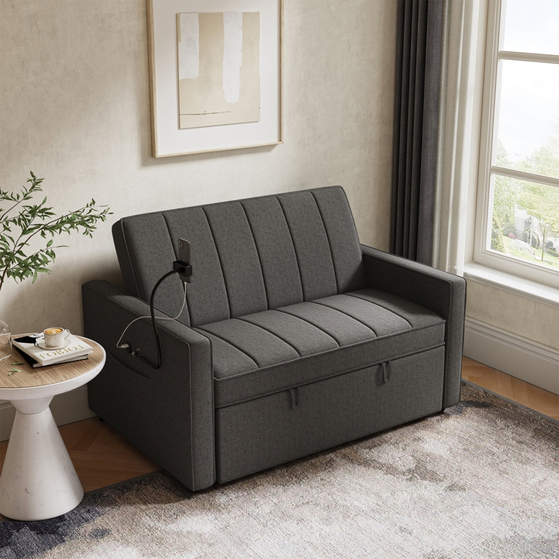 Sleeper Sofa Navy Blue Channel Tufted Mobile Phone Holder USB Port