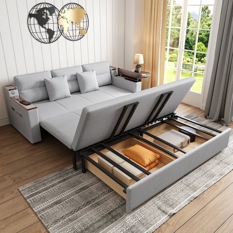 Sleeper Sofa Navy Blue Modular Low Profile Adjustable Backrest