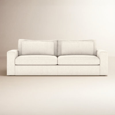 Sleeper Sofa: Transitional Track Arm Couch, Cream Multi-Cushion Back