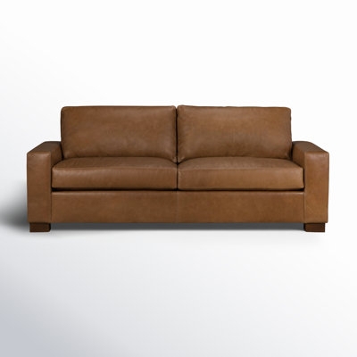 Sleeper Sofa: Warm Cognac Sofa Living Room Ideas, Leather-Like Track Arms