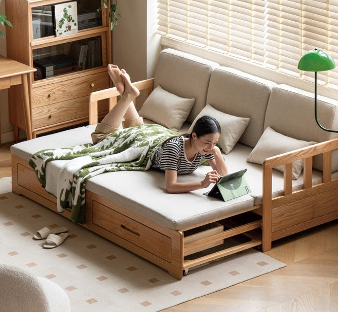 Sleeper Sofa with Slatted Rubberwood Frame and Mattress Cushion