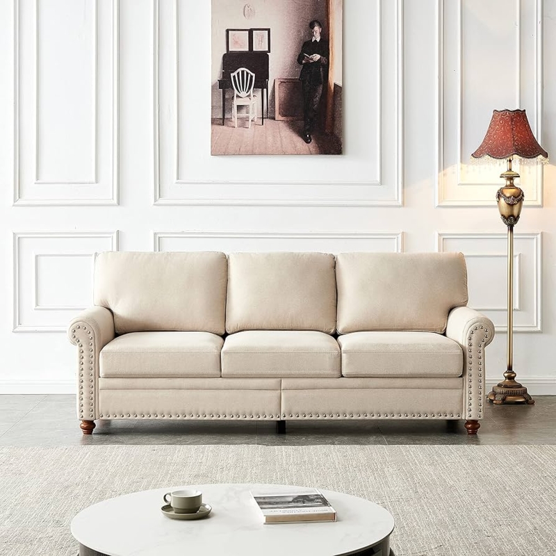 Sleeper Sofa with Split Back Design, Linen-Like Fabric, Tapered Legs