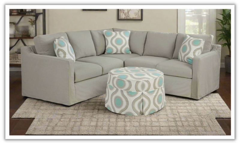 Slipcovered Sectional Sofa Off-White Deep Seating Track Arms