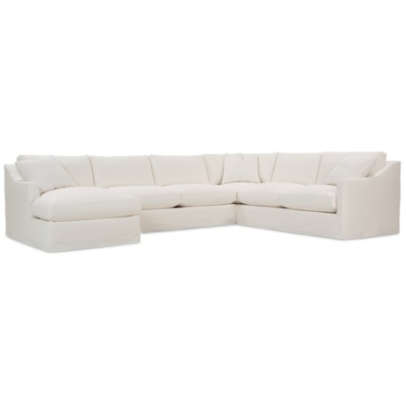 Slipcovered Sectional Sofa Off-White L-Shaped Loose Back