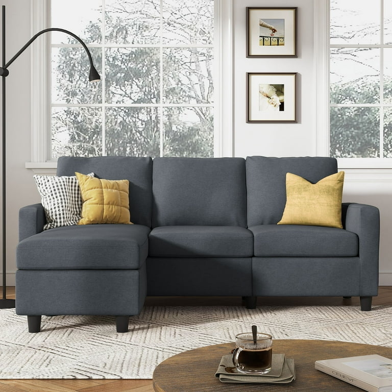 Small Space Sectional Sofa Bluish Gray Linen-Like Fabric Compact