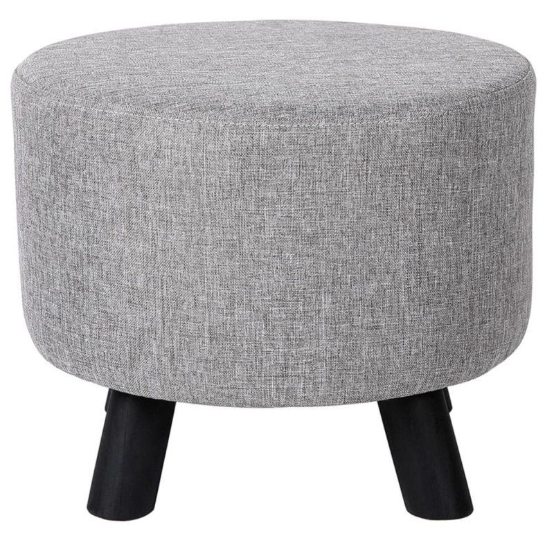 Small Stool, Compact Size, Heathered Grey Linen Fabric, Black Tapered Legs
