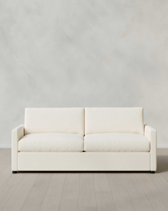 Snow White Linen Blend Sofa with Dark Tapered Wood Legs