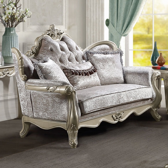 Sofa And Loveseat Set Champagne Silver Tufted Back