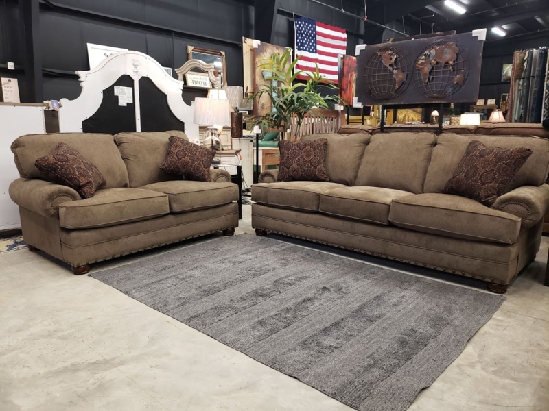 Sofa And Loveseat Set Charcoal Gray Chenille Geometric Accent Pillows