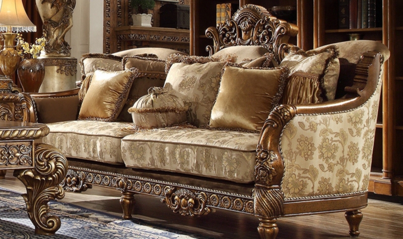 Sofa Antique Gold Finish Ornate Carvings Rococo Revival Living Room