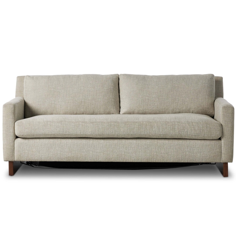 Sofa Bed Off White Wide Arms Low Profile Textured Fabric Minimalist